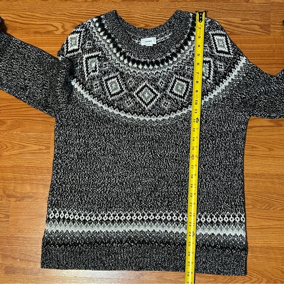 Old Navy Women Size XL Fair Isle Sweater Black Gray Silver Metallic Ski Casual - Picture 8 of 8